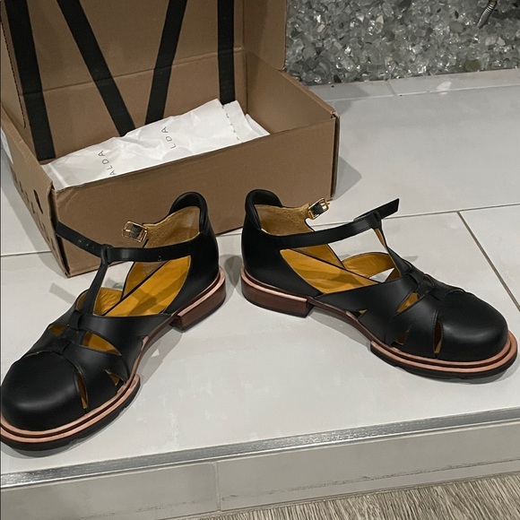 Mafalda Black fisherman Leather Flats with Strap - Picture 4 of 11